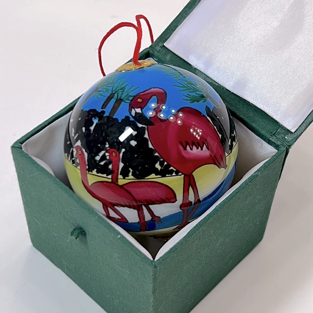 Hand painted flamingo ornament